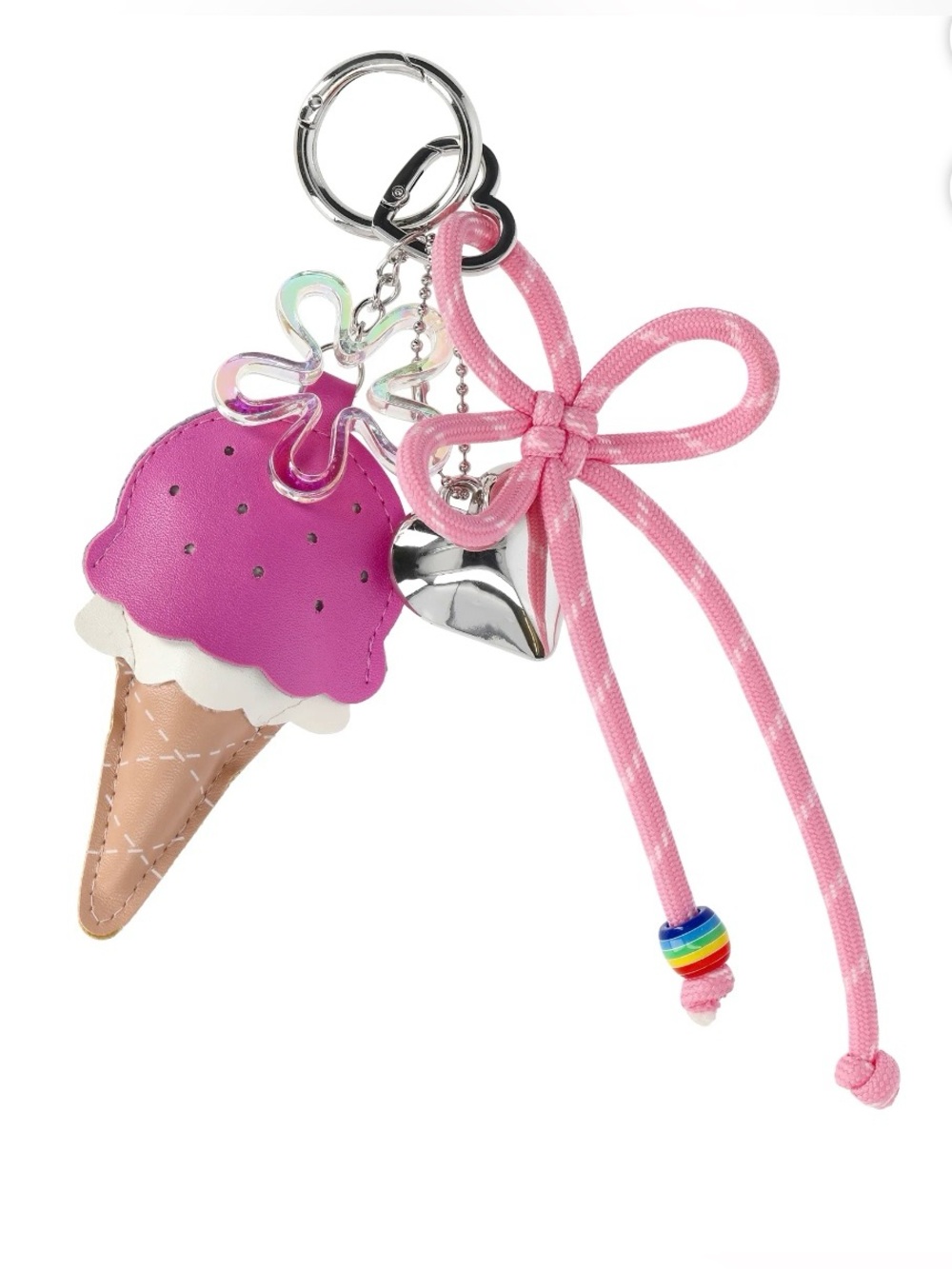 NWT No Boundaries‎ Pink Ice Cream Bow Heart Rainbow Cute Bag Charm Keychain